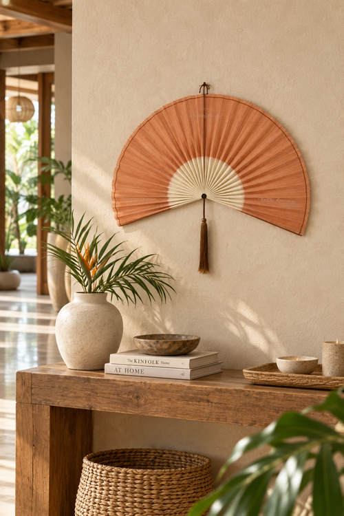Terracotta Bamboo Fan Wall Decor