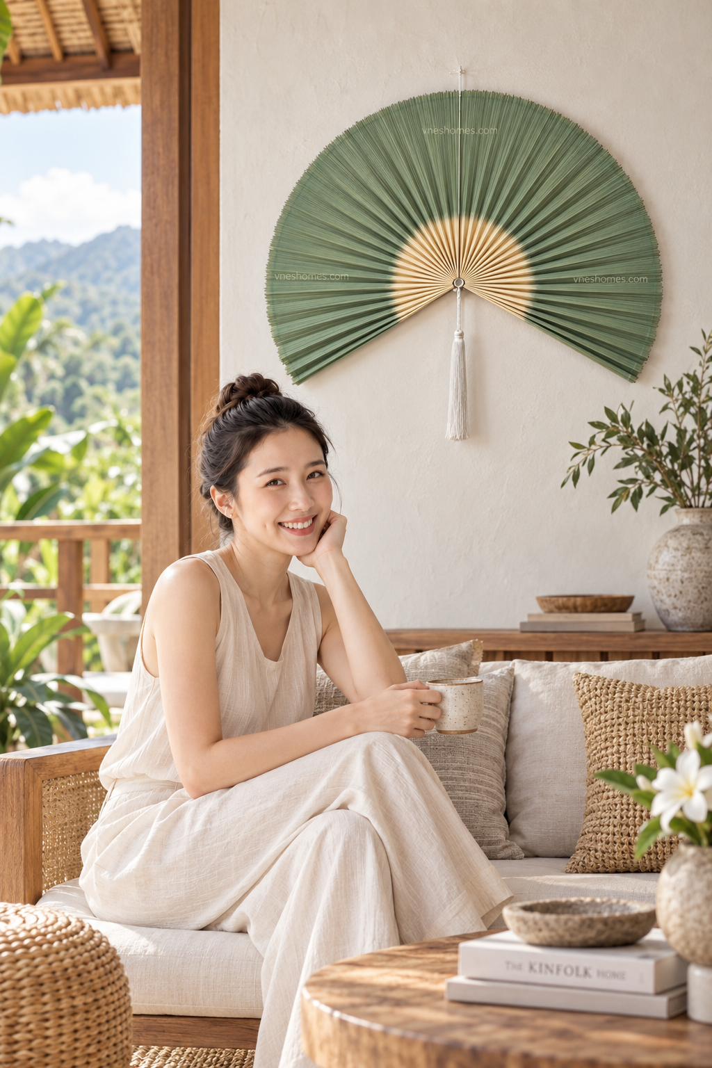 Sage Green Bamboo Fan Wall Decor