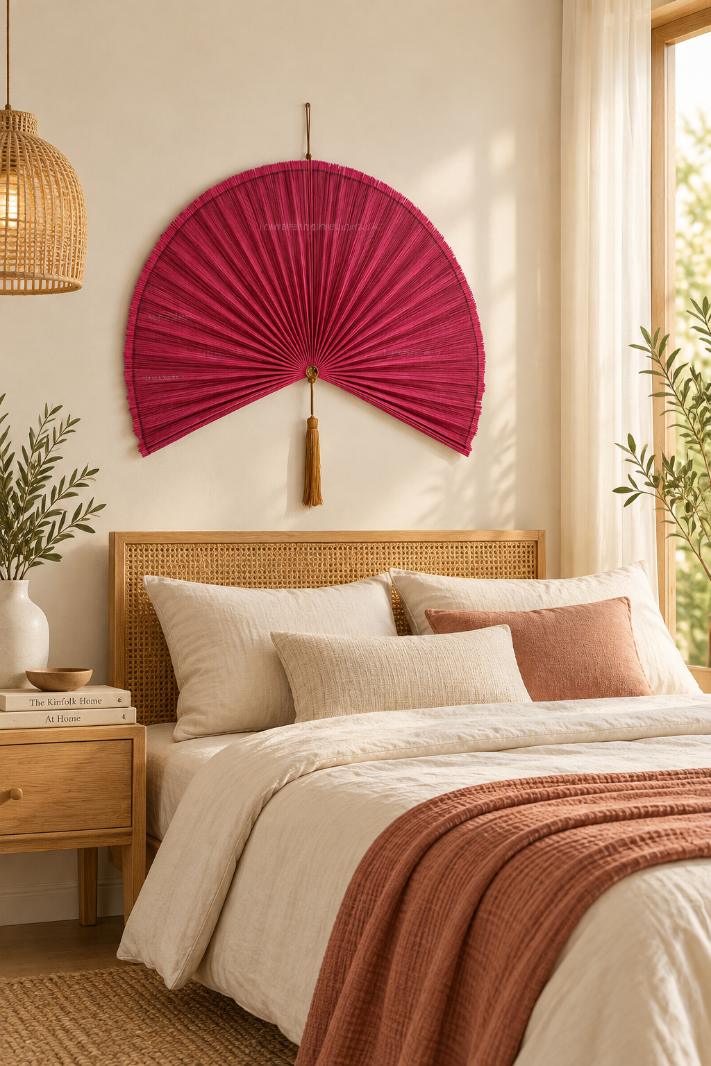 Berry Pink Bamboo Fan Wall Decor