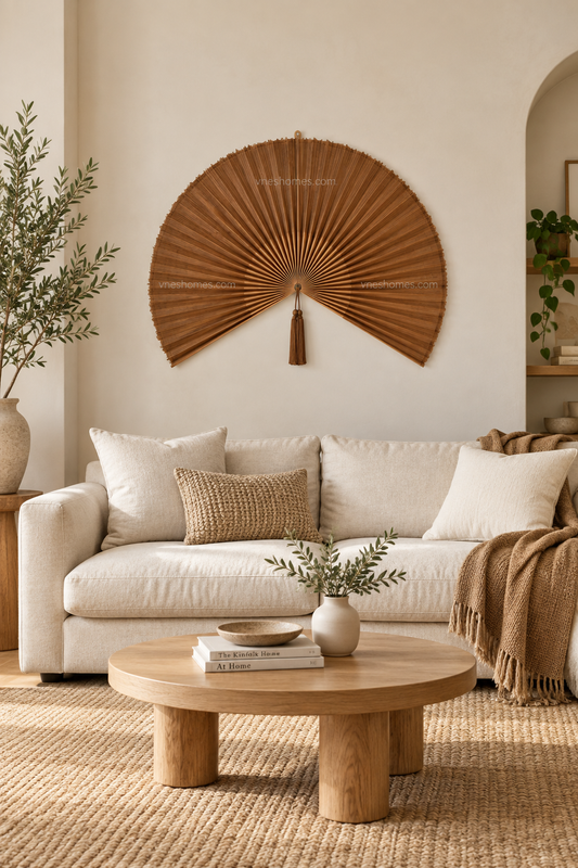 Walnut Brown Bamboo Fan Wall Decor