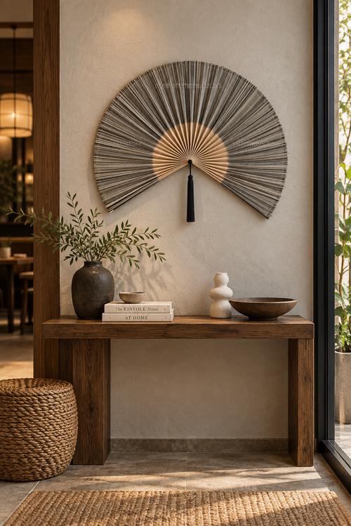 Charcoal Bamboo Fan Wall Decor