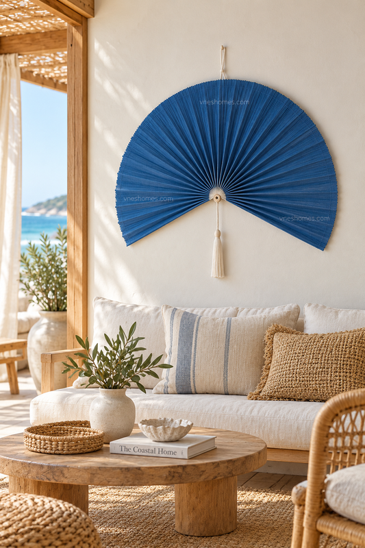 Ocean Blue Bamboo Fan Wall Decor