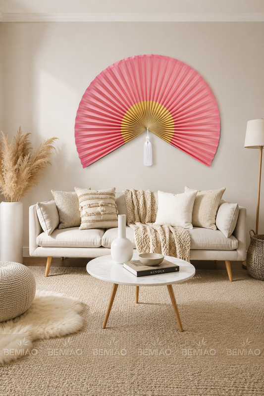Blush Pink Bamboo Fan Wall Decor