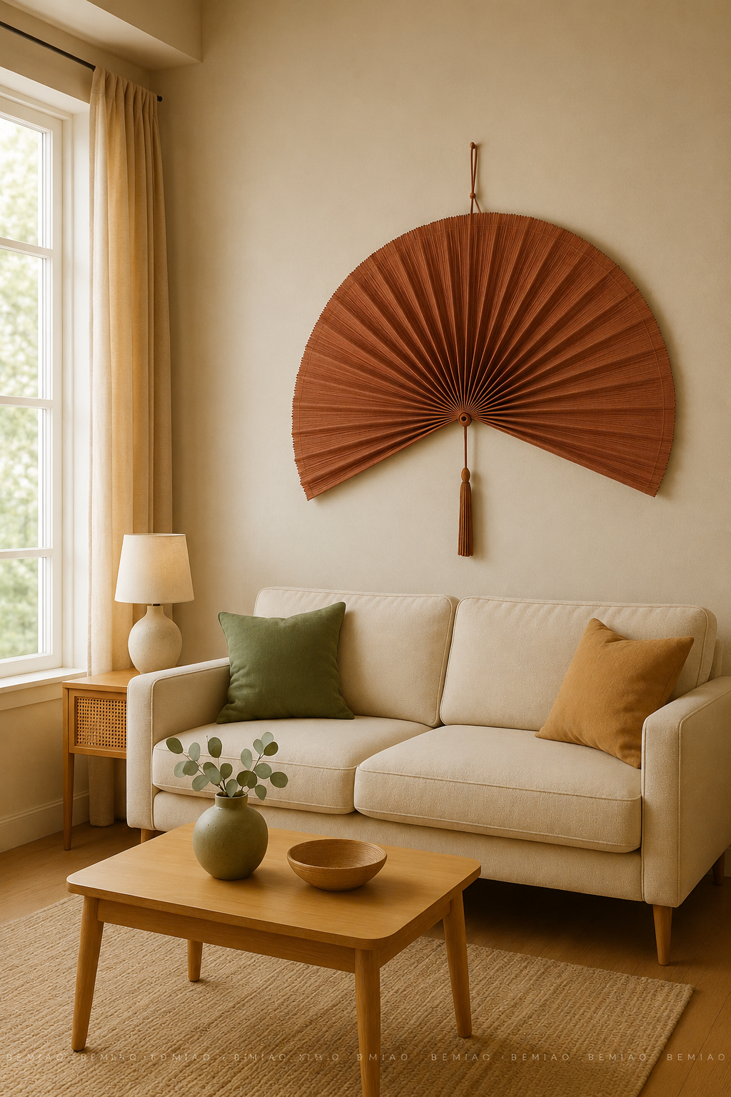Rust Brown Bamboo Fan Wall Decor