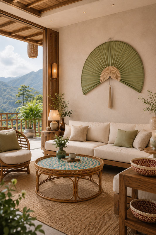 Olive Green Bamboo Fan Wall Decor